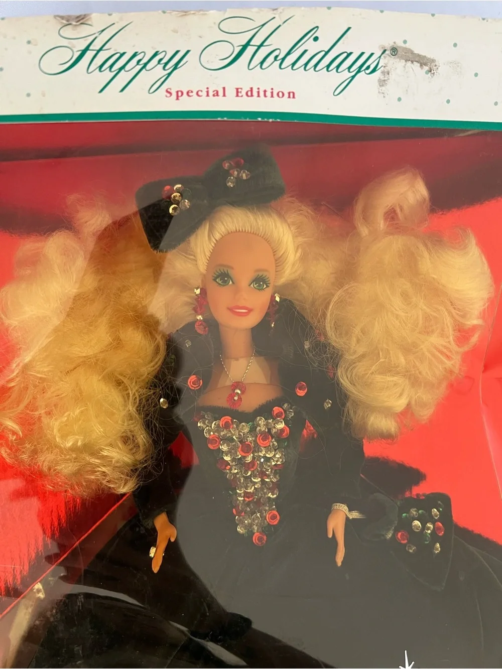 Vintage 1991 Happy Holidays Barbie Special Edition - Black & Red Holiday Gown